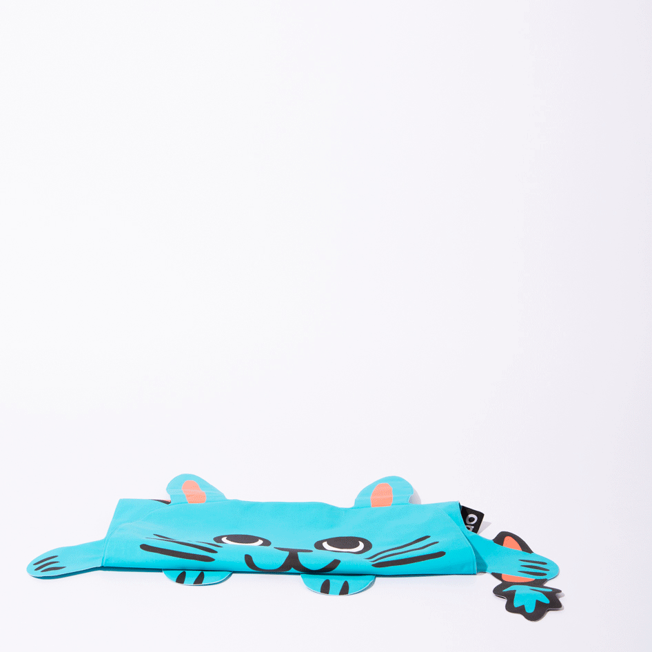OMY Bunny Super inflatable pillow in turquoise, showing a flat, cheerful bunny face with ears for party decor.