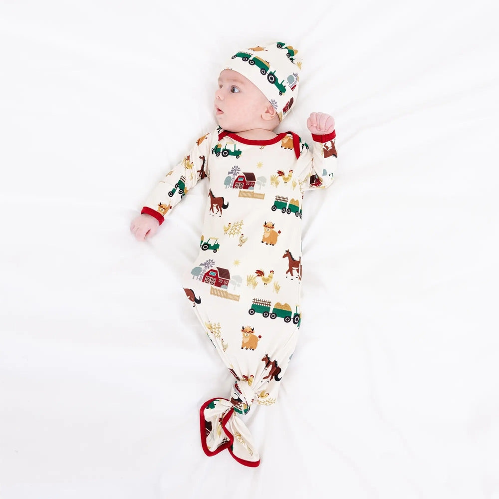 Emerson And Friends On the Farm Bamboo Gown and Hat Newborn Baby Gift Set Red And Multi
