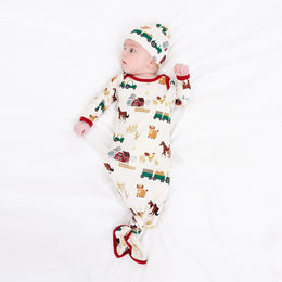 Emerson And Friends On the Farm Bamboo Gown and Hat Newborn Baby Gift Set Red And Multi