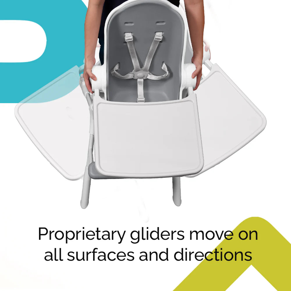 Oribel Cocoon Z high chair lounger in white and gray with removable tray
