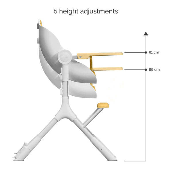 Oribel Cocoon Z High Chair Lounger by ORIBEL, gray with wooden arm supports, 5 height adjustments