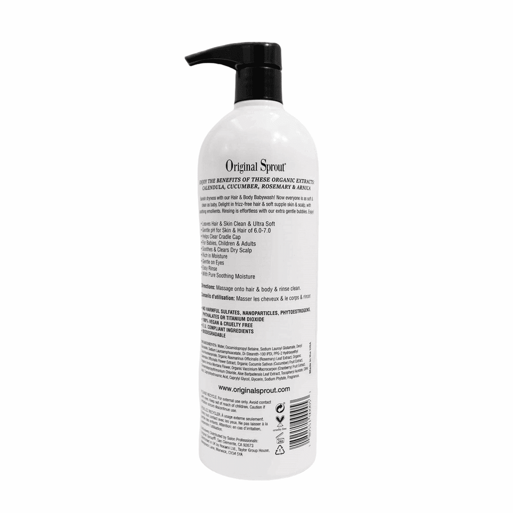 Original Sprout Hair & Body Baby Wash bottle with black pump, white 32 oz plastic