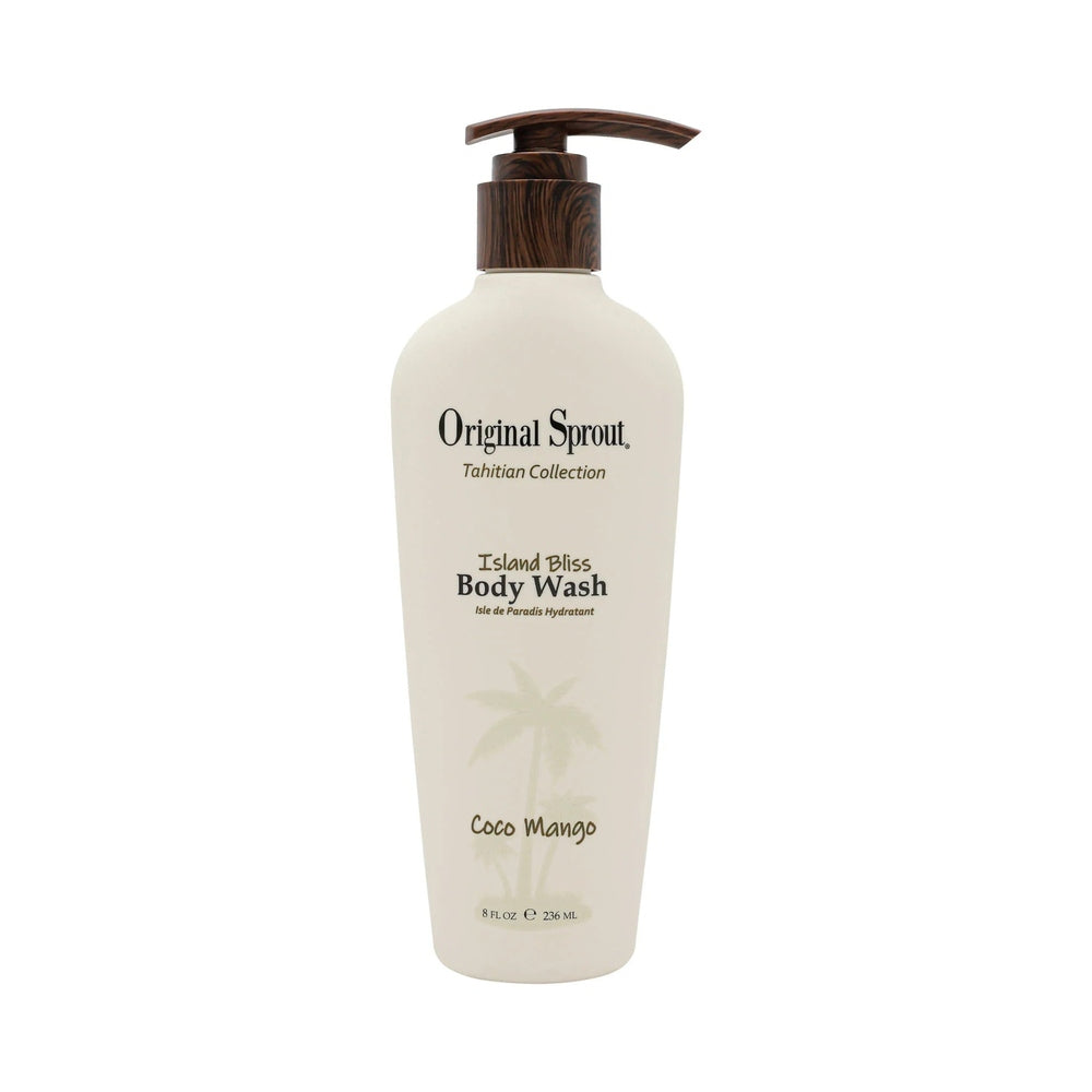 Original Sprout Island Bliss Body Wash Coco Mango from Tahitian Collection bottle with brown pump dispenser.