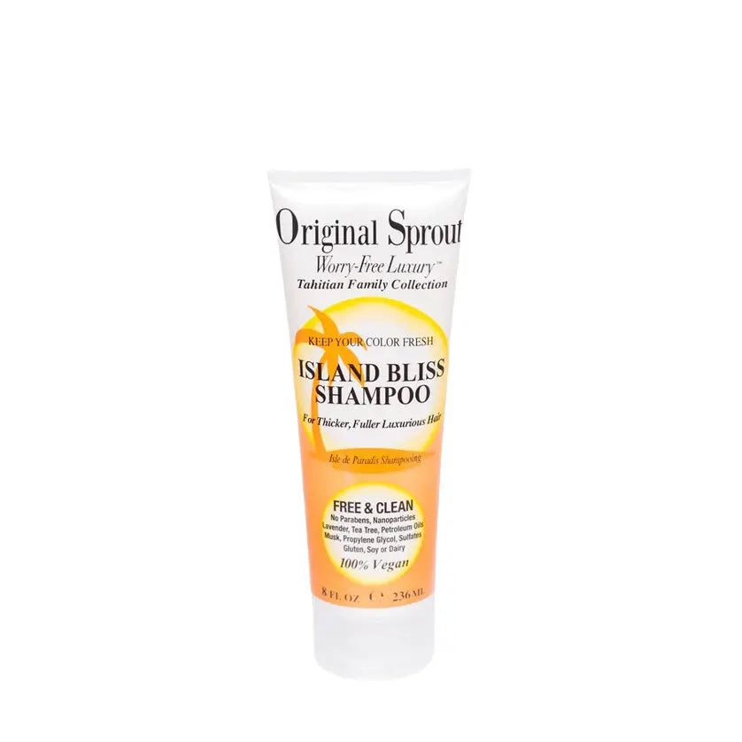Original Sprout Island Bliss Shampoo tube in white with orange label, standing upright.