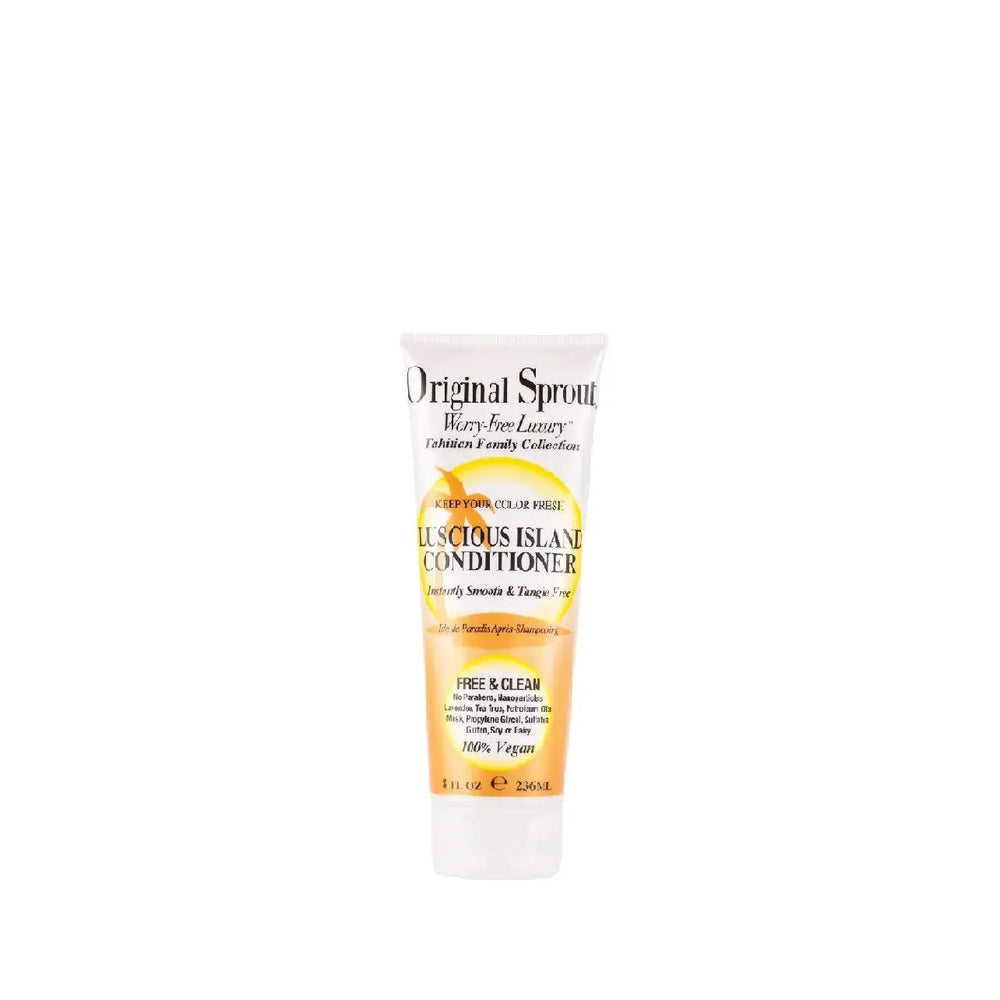 Original Sprout Luscious Island Conditioner tube standing upright with white-orange gradient label, 236 ml