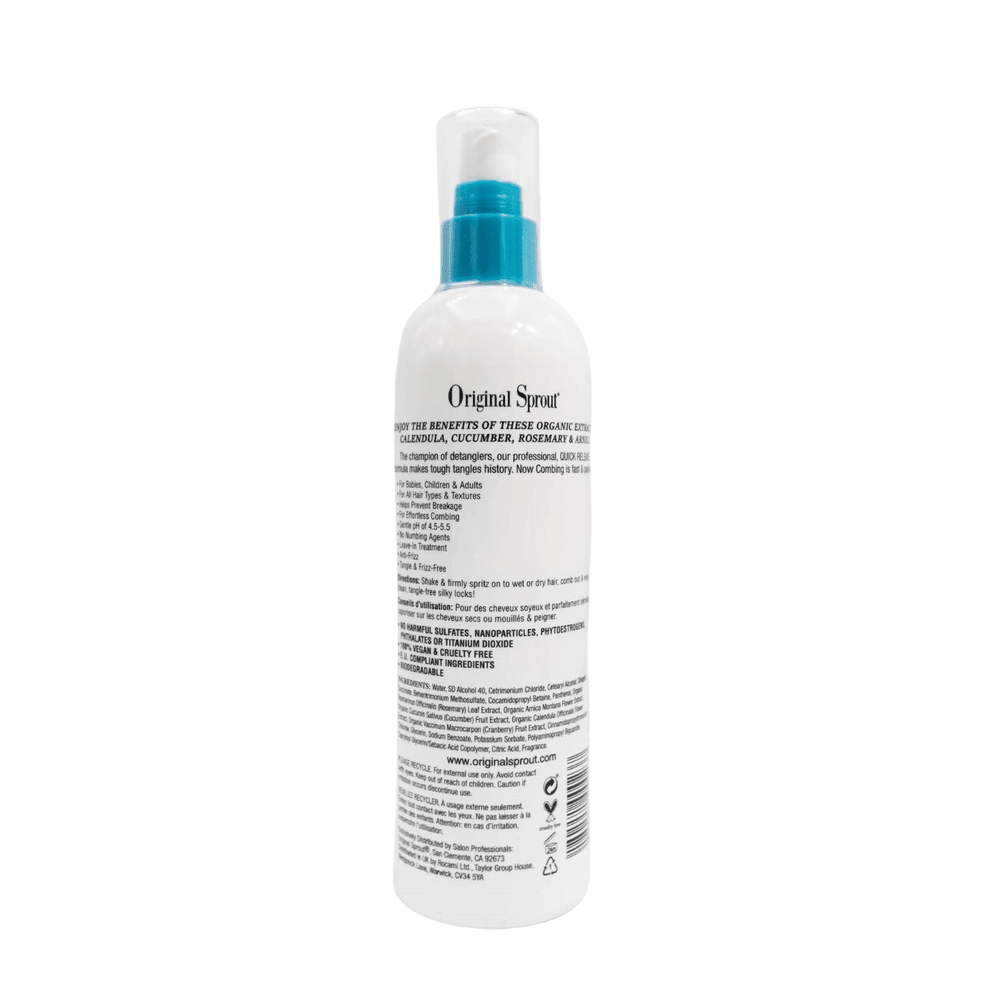 Original Sprout Miracle Detangler Spray 12 oz bottle, white with blue spray pump, ready to mist hair