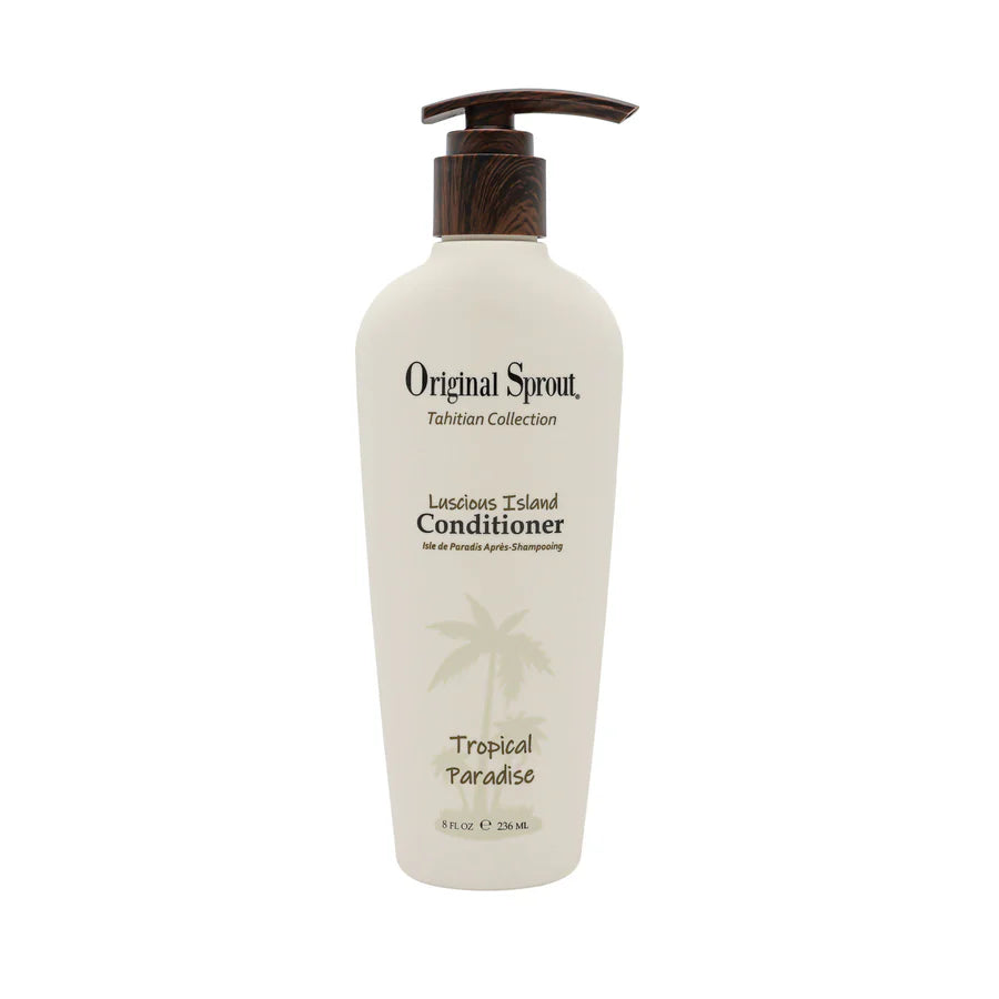 Original Sprout Luscious Island Conditioner bottle with pump and Tahitian palm graphic