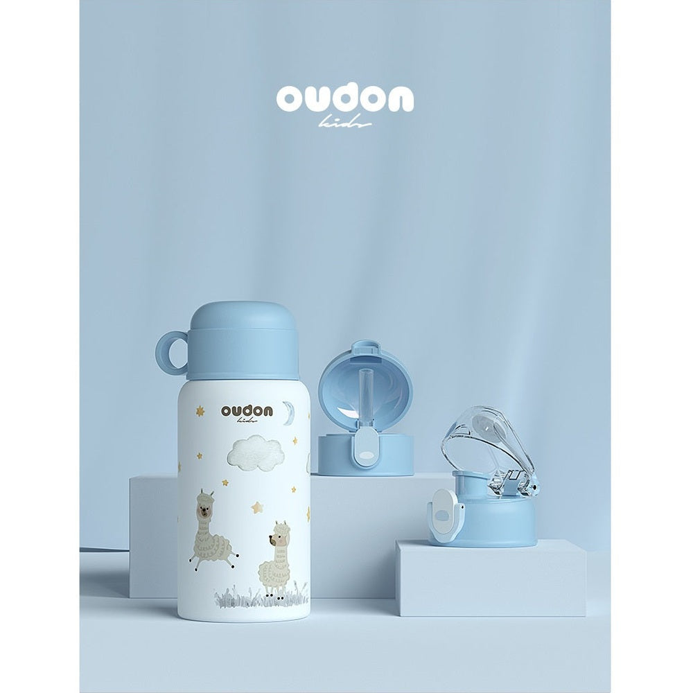 Oudon Kids Thermal 3-Way Water Bottle 550 ml in blue with llama illustrations