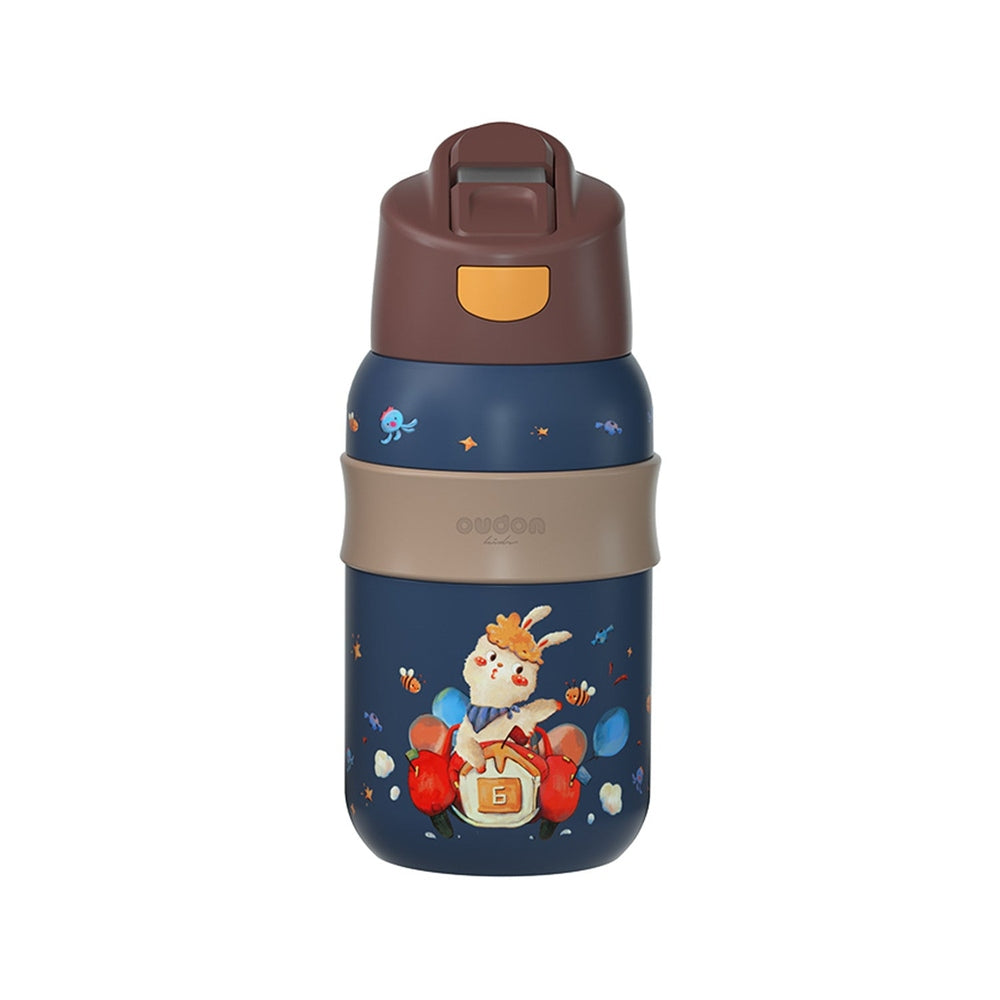Oudon Kids thermal drink bottle blue with bunny illustration and beige collar