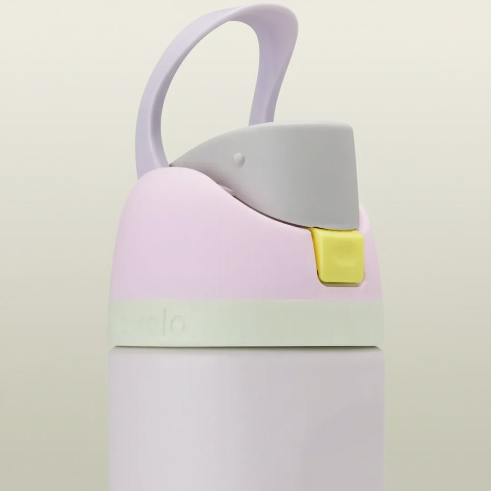 Owala FreeSip 24 oz Stainless Steel Water Bottle in Candy Coated — raised carry loop and closed spout cover