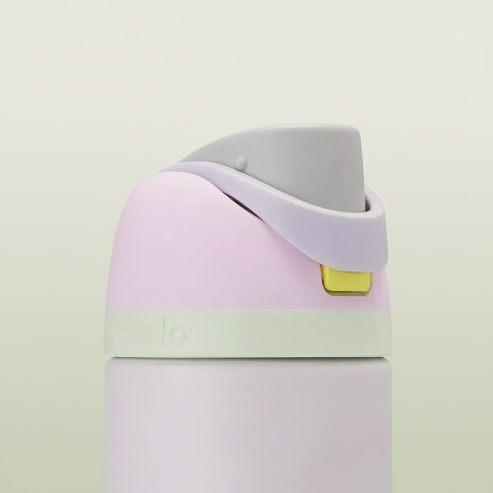 Colorful water bottle with a strap on a white background