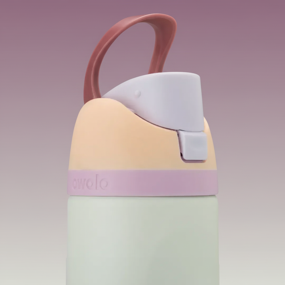 Colorful water bottle with a handle on a white background