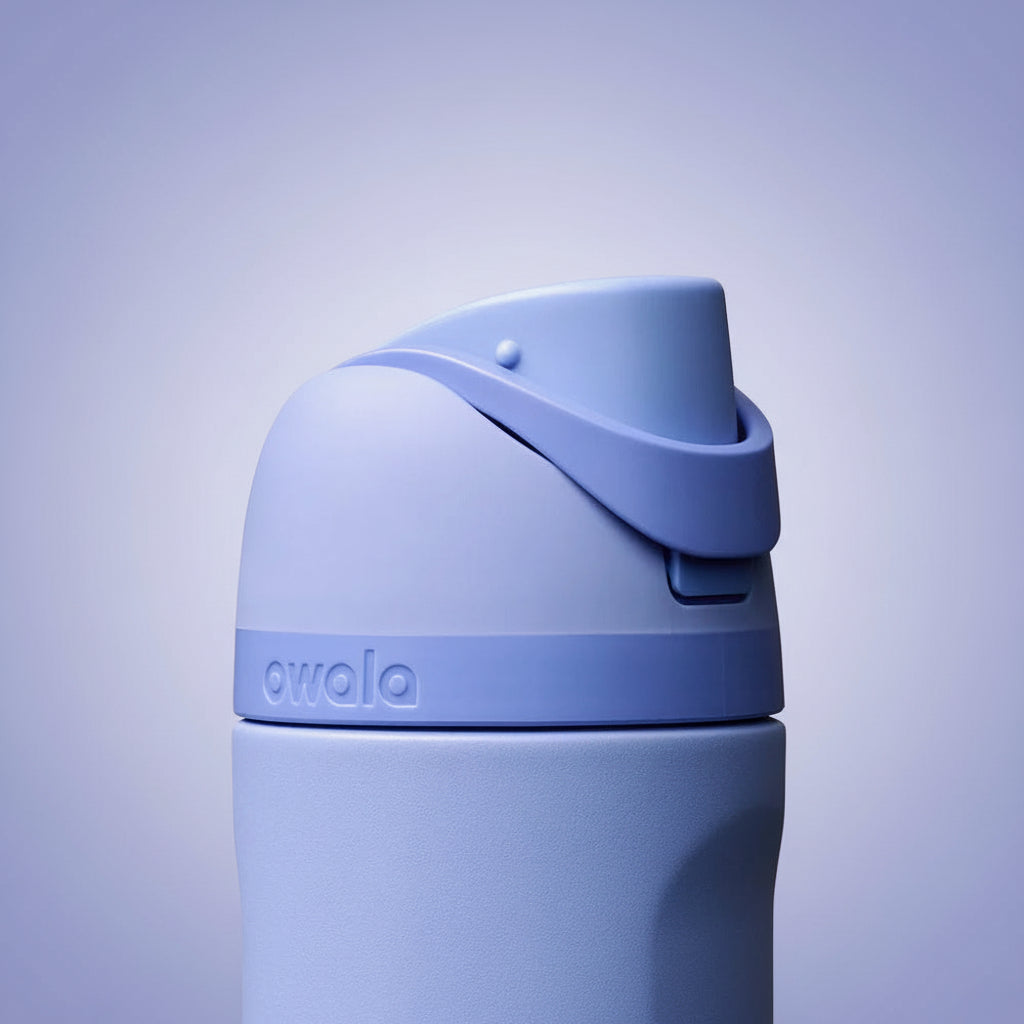 Blue water bottle with a screw-on cap on a white background