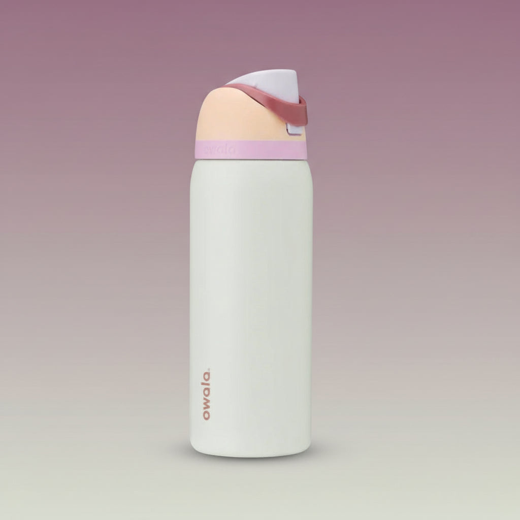 White water bottle with a colorful cap on a white background