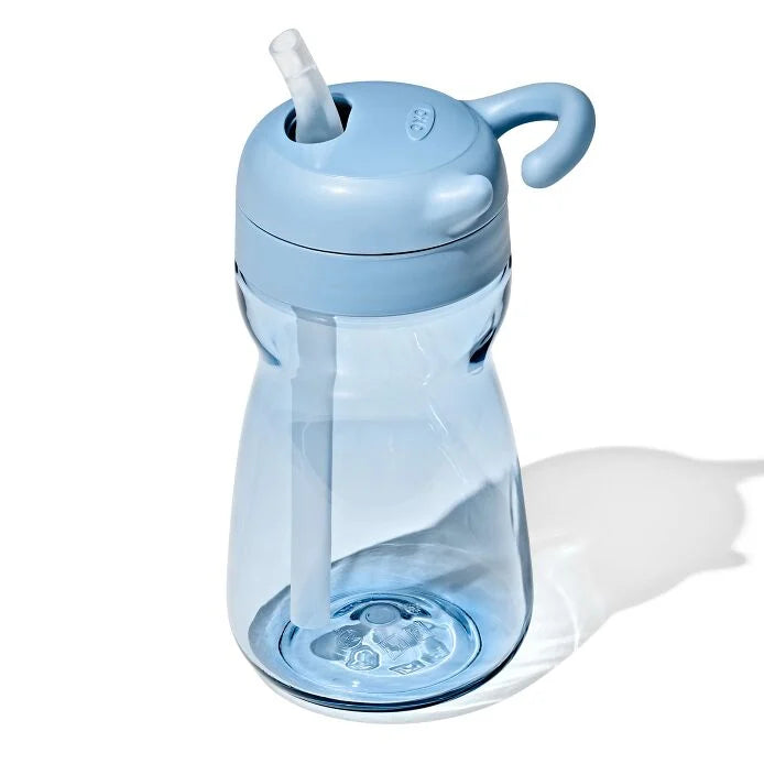 Oxo Tot Adventure Water Bottle 12 oz in light blue with straw and easy-grip handle
