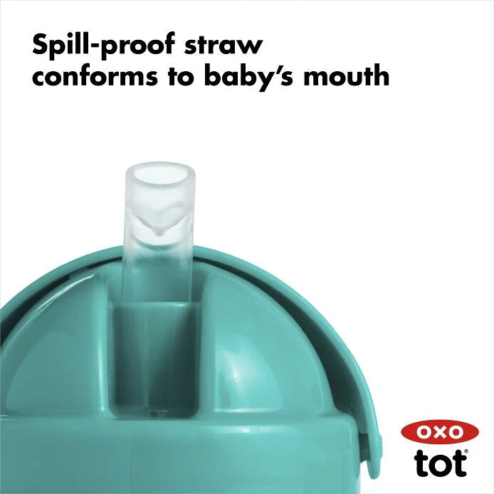 OXO Tot Transitions straw cup with removable handles, teal, 6 oz baby sippy cup