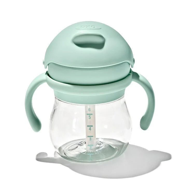 OXO Tot Transitions 6 oz straw cup with mint handles and lid for baby feeding