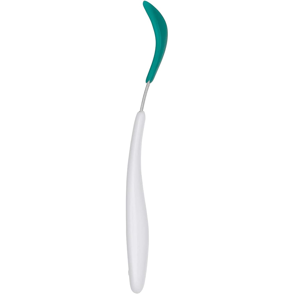 OXO Tot Travel Feeding Spoon teal with white handle, baby feeding utensil
