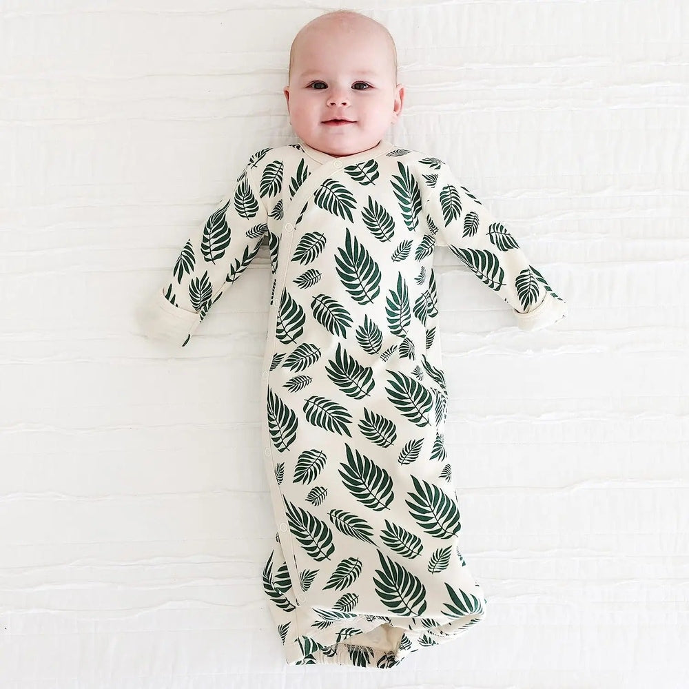 Parade Organic Gowns Signature Prints Gown in Ivory with Emerald Green Leaf Print
