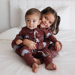 Parade Organic Signature Print 2-Way Zip Romper - Chocolate Dinosaurs