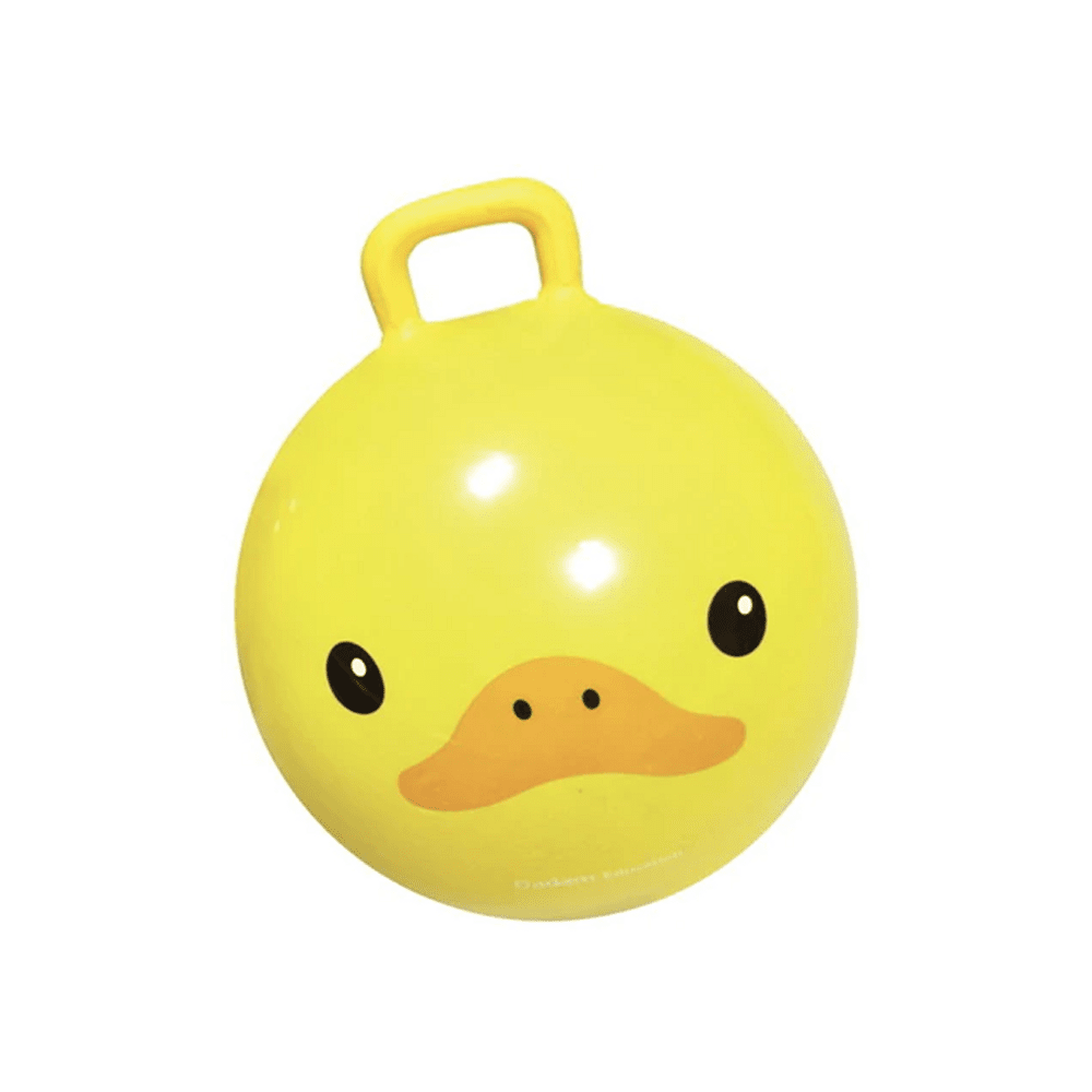PBI Junior Jumping Toy Duck riding toy in yellow with top handle for toddlers