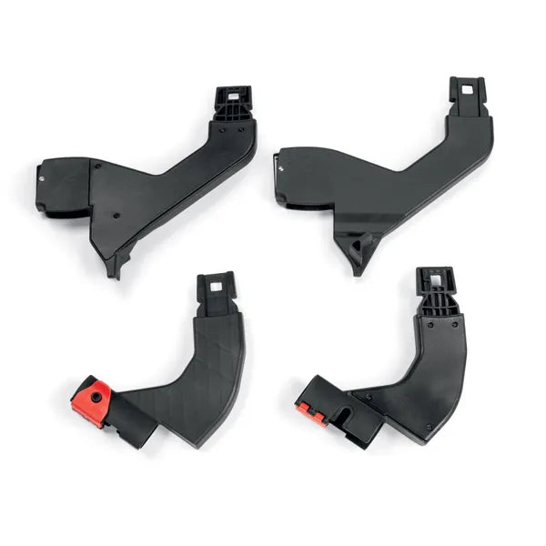 Peg Perego Double Adapter YPSI/Z4 - four black stroller adapters with red release clips laid out for installation