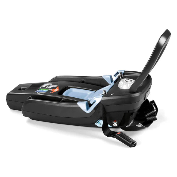 Peg Perego Primo Viaggio Lounge on wheels infant car seat & stroller bundle with Lounge & Vivace chassis, black with blue accents.