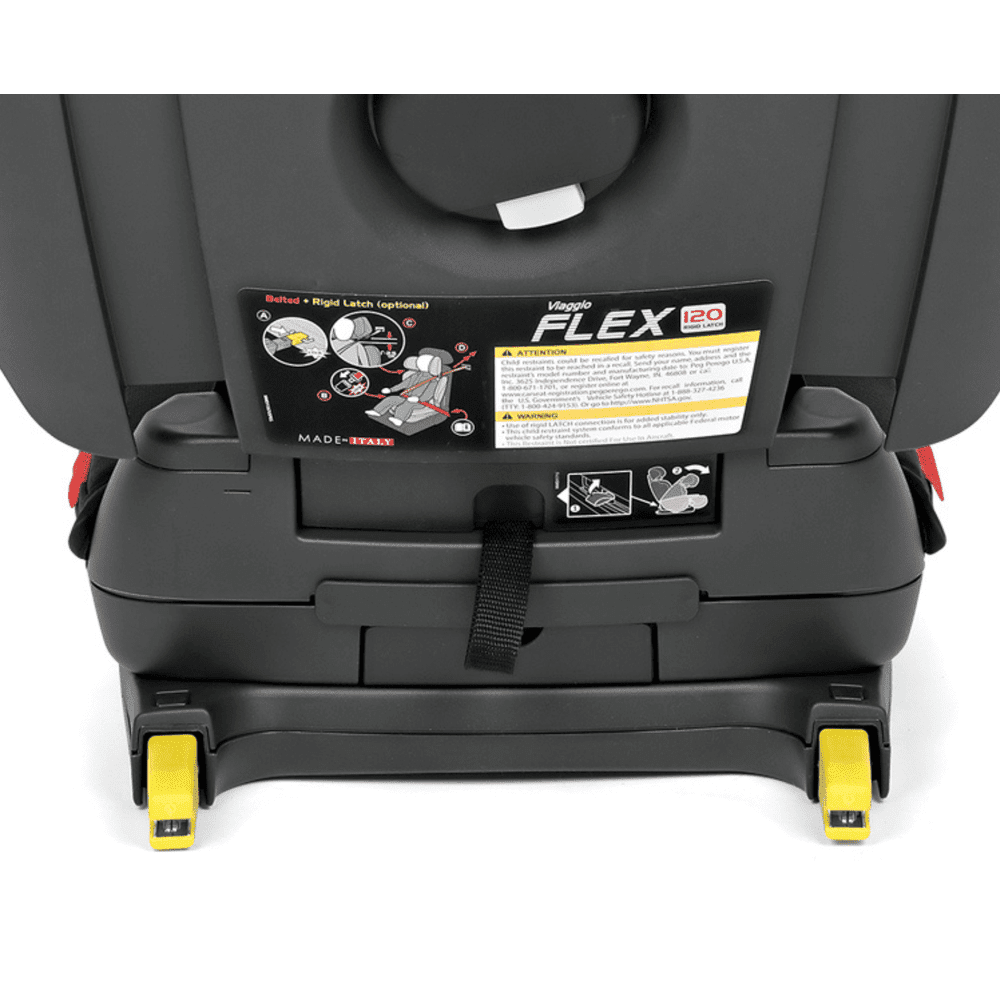 Peg Perego Viaggio Flex 120 Booster Seat, black with yellow LATCH connectors shown ready for installation