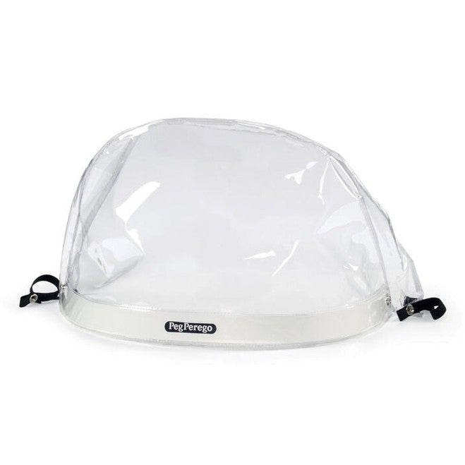 Peg Perego Visor for Car Seat in clear plastic, attaches with side straps to shield baby from sun.