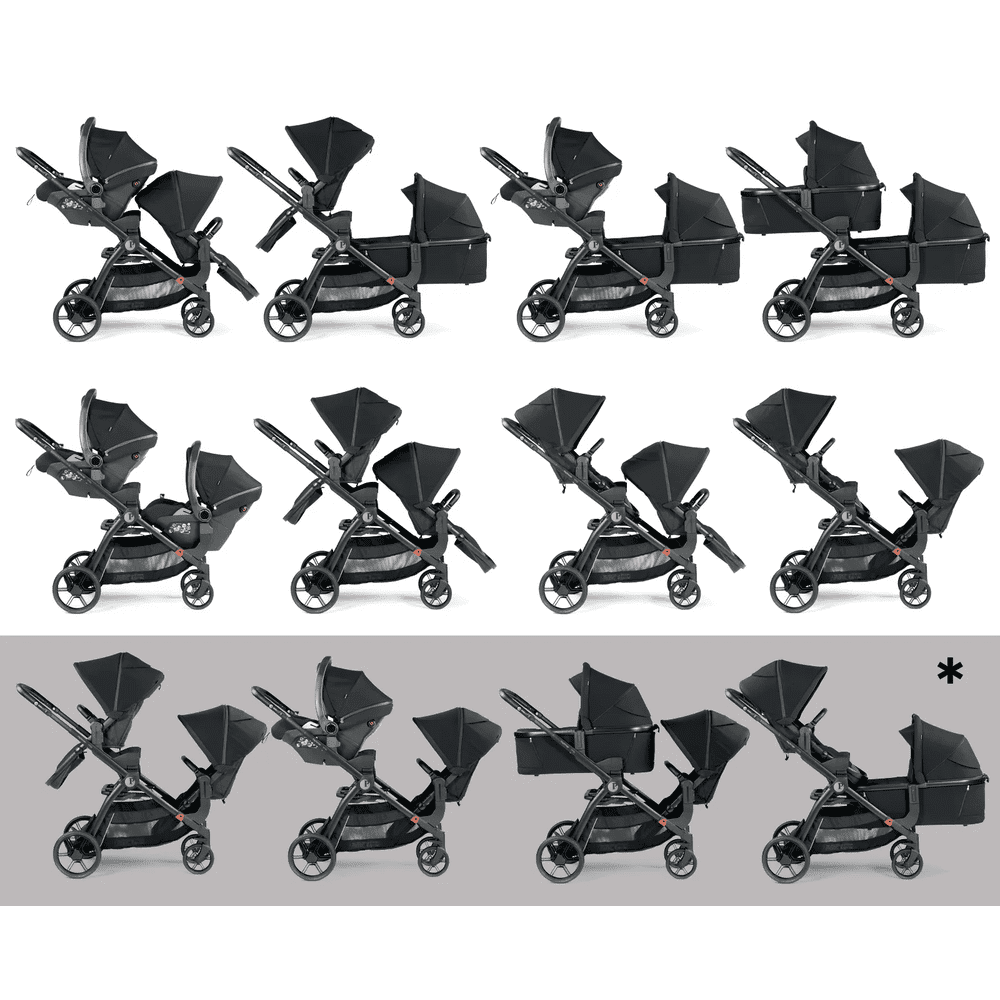 Peg Perego YPSI Stroller showing 12 black modular configurations with seat and bassinet attachments.
