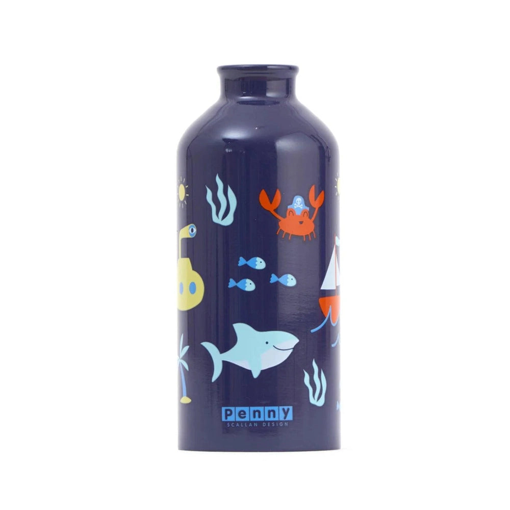 Penny Scallan design stainless steel drink bottle for kids, navy with colorful sea creatures