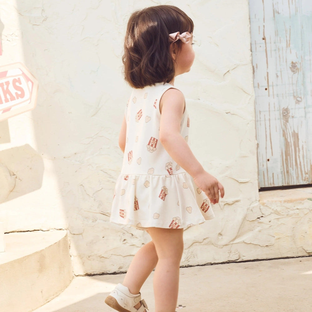 PETITE REVERY Petite Revery Baby Dress - Showtime popcorn print pattern with drop waist and gathered skirt img 3/6