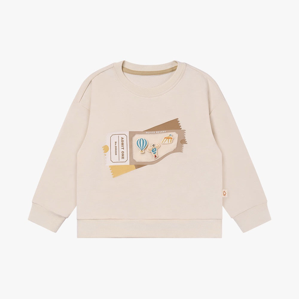 PETITE REVERY Petite Revery Long Sleeve Sweatshirt - Jet Stream ribbed cuffs and hem with circus-themed graphic print img 4/6
