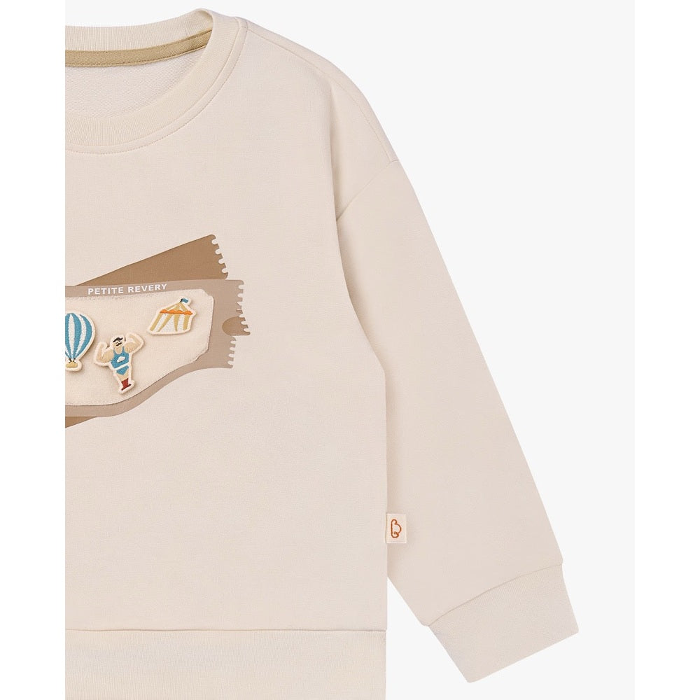 PETITE REVERY Petite Revery Long Sleeve Sweatshirt - Jet Stream Circus applique with hot air balloon and gold neck trim img 6/6