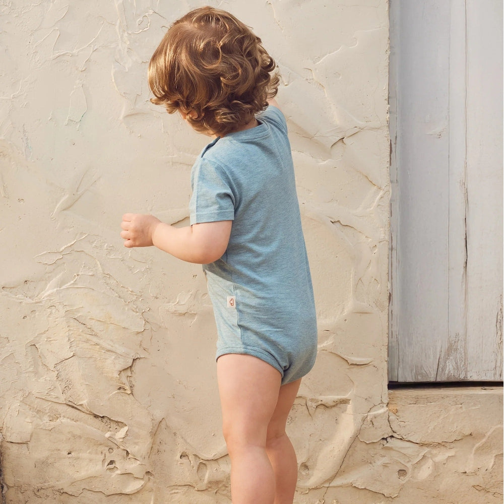 PETITE REVERY Petite Revery Onesie Meadow Green Popcorn Duck short-sleeve bodysuit with snap closure img 3/6