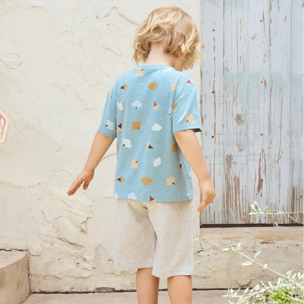 PETITE REVERY Petite Revery Oversize Tee Cloudy Cotton Candy all-over geometric print with rolled sleeve cuffs img 3/6
