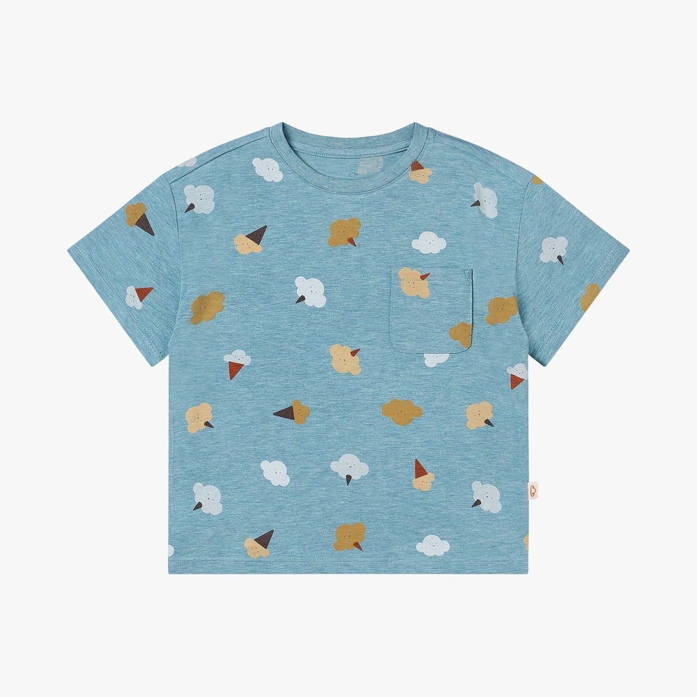 PETITE REVERY Petite Revery Oversize Tee Cloudy Cotton Candy all-over ice cream cone and cloud print with chest pocket img 4/6