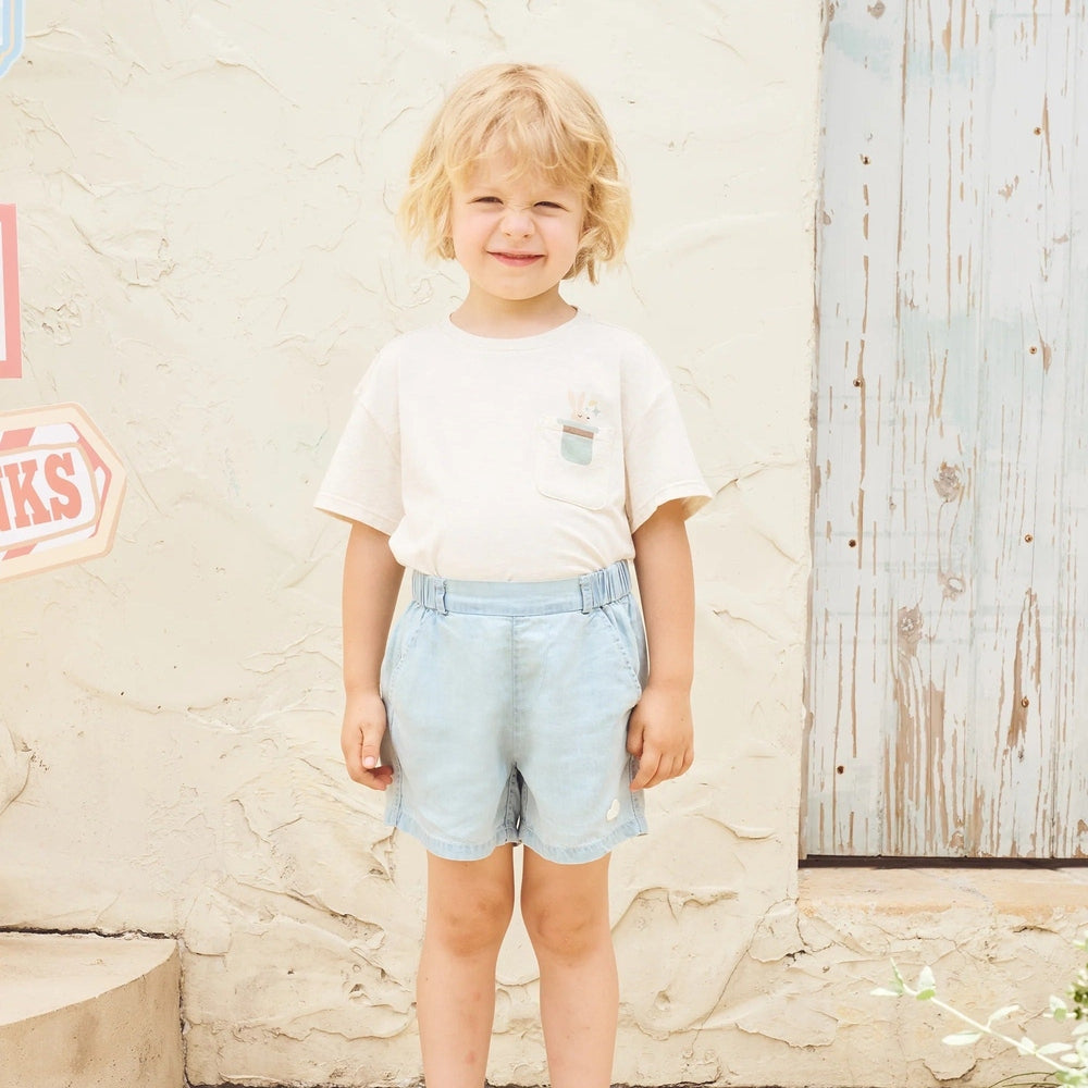 PETITE REVERY Petite Revery Oversize Tee Nimbus Cloud chest pocket with embroidered bunny detail img 2/6