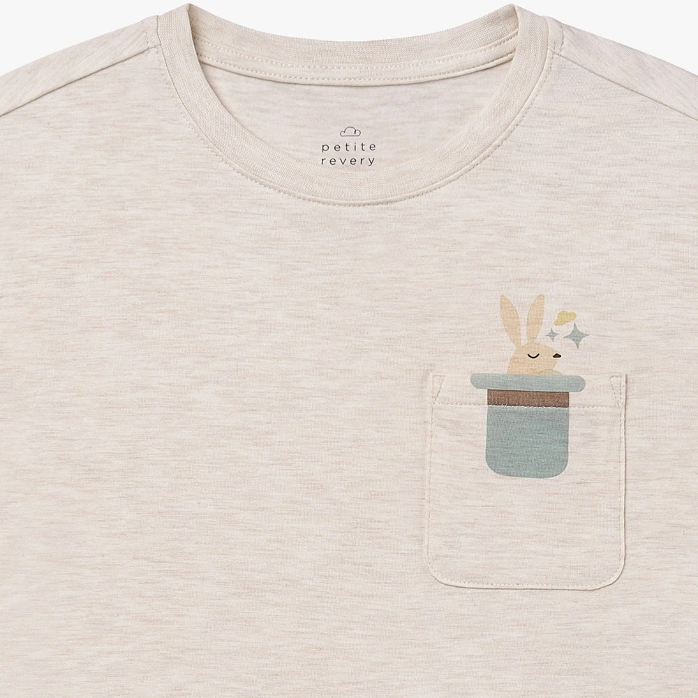 PETITE REVERY Petite Revery Oversize Tee Nimbus Cloud chest pocket with winking bunny in magician's hat graphic img 5/6