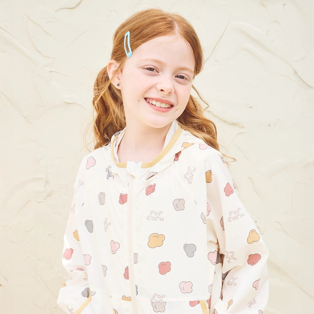 PETITE REVERY Petite Revery Recycled Nylon Hooded Wind Breaker - Popclouds ribbed collar trim with full front zipper closure img 3/6