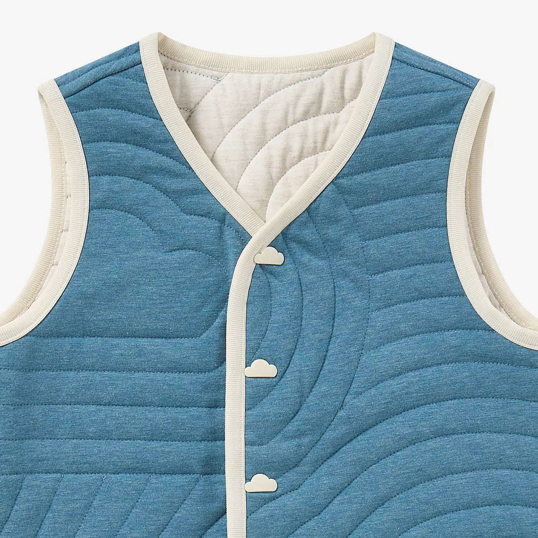 Petite Revery Reversible Vest - Oceanview - neckline and upper quilting detail