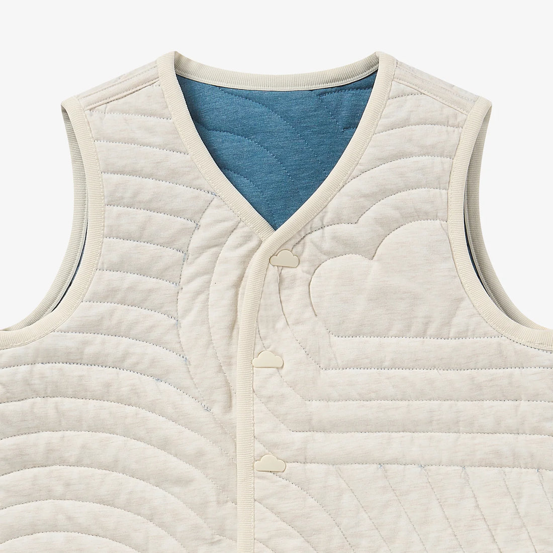 Petite Revery Reversible Vest - Oceanview - reverse neckline and quilting detail