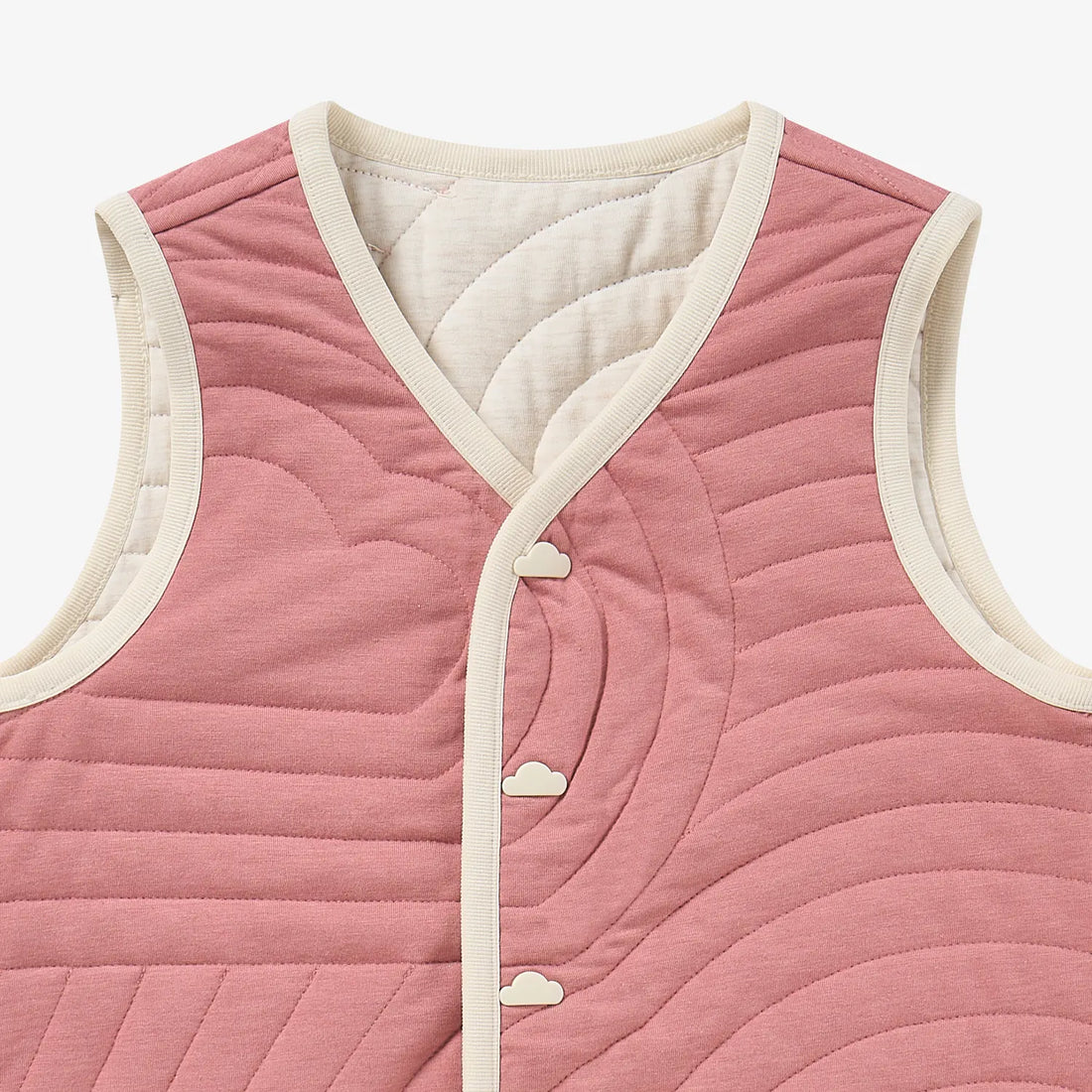 Petite Revery Reversible Vest - Old Rose - neckline and upper quilting detail