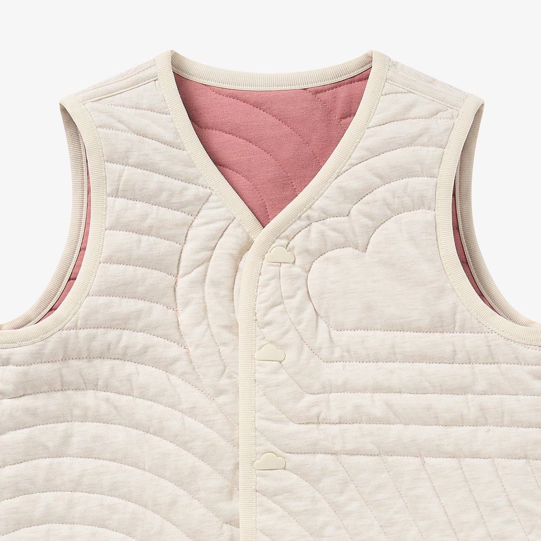 Petite Revery Reversible Vest - Old Rose - reverse neckline and quilting detail