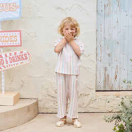 Petite Revery Bamboo Cotton Short Sleeve Tee - Caramel Stripes