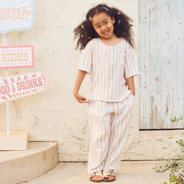 Petite Revery Bamboo Cotton Short Sleeve Tee - Caramel Stripes