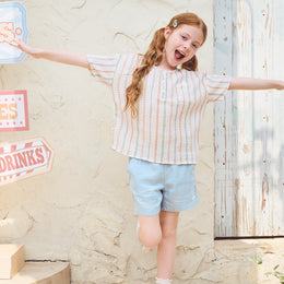 Petite Revery Bamboo Cotton Short Sleeve Tee - Caramel Stripes