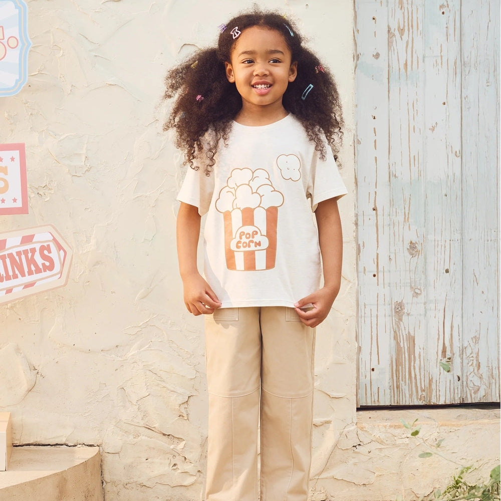 PETITE REVERY Petite Revery Short Sleeve Tee Nimbus Cloud popcorn container graphic with orange striped design img 3/6