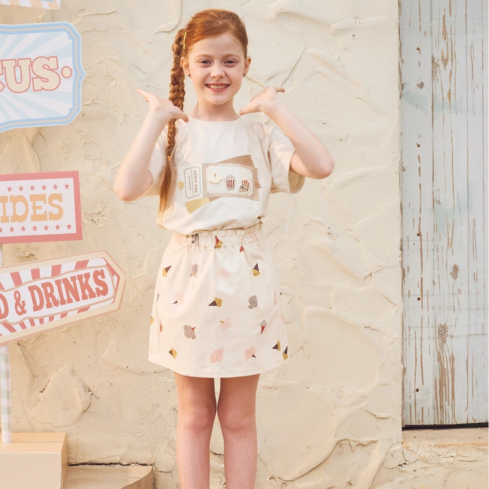 PETITE REVERY Petite Revery Short Sleeve Velcro Tee Nimbus Cloud popcorn and movie ticket graphic on front img 2/6
