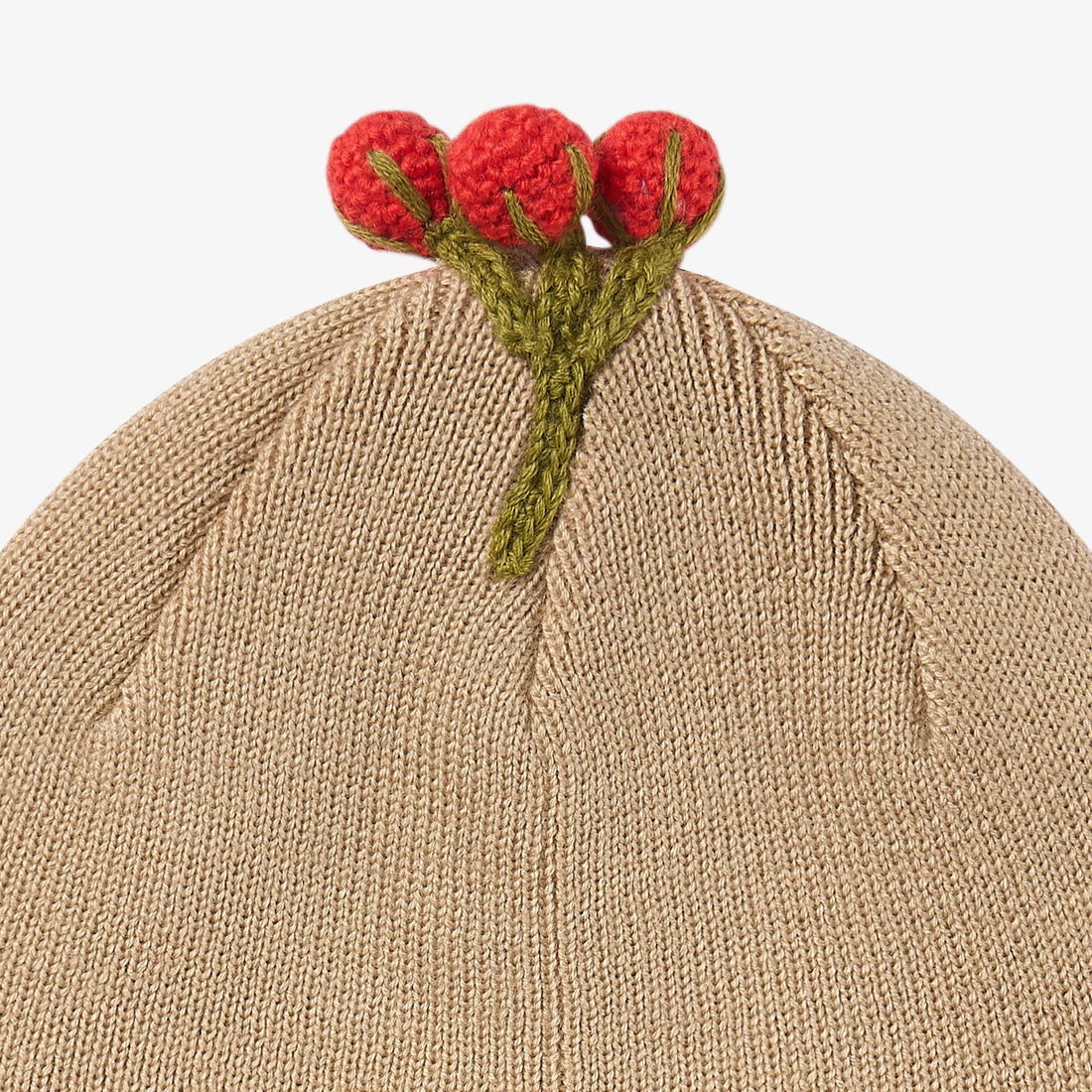 Petite Revery Tomato Beanie in Toast, tomato-inspired crown detail